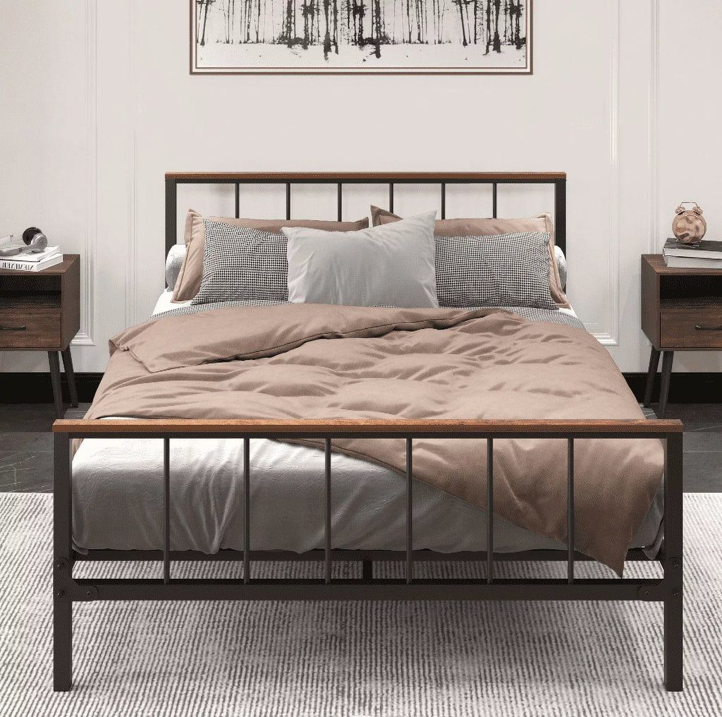 Queen Metal Platform Bed Frame with Headboard and Footboard W2275