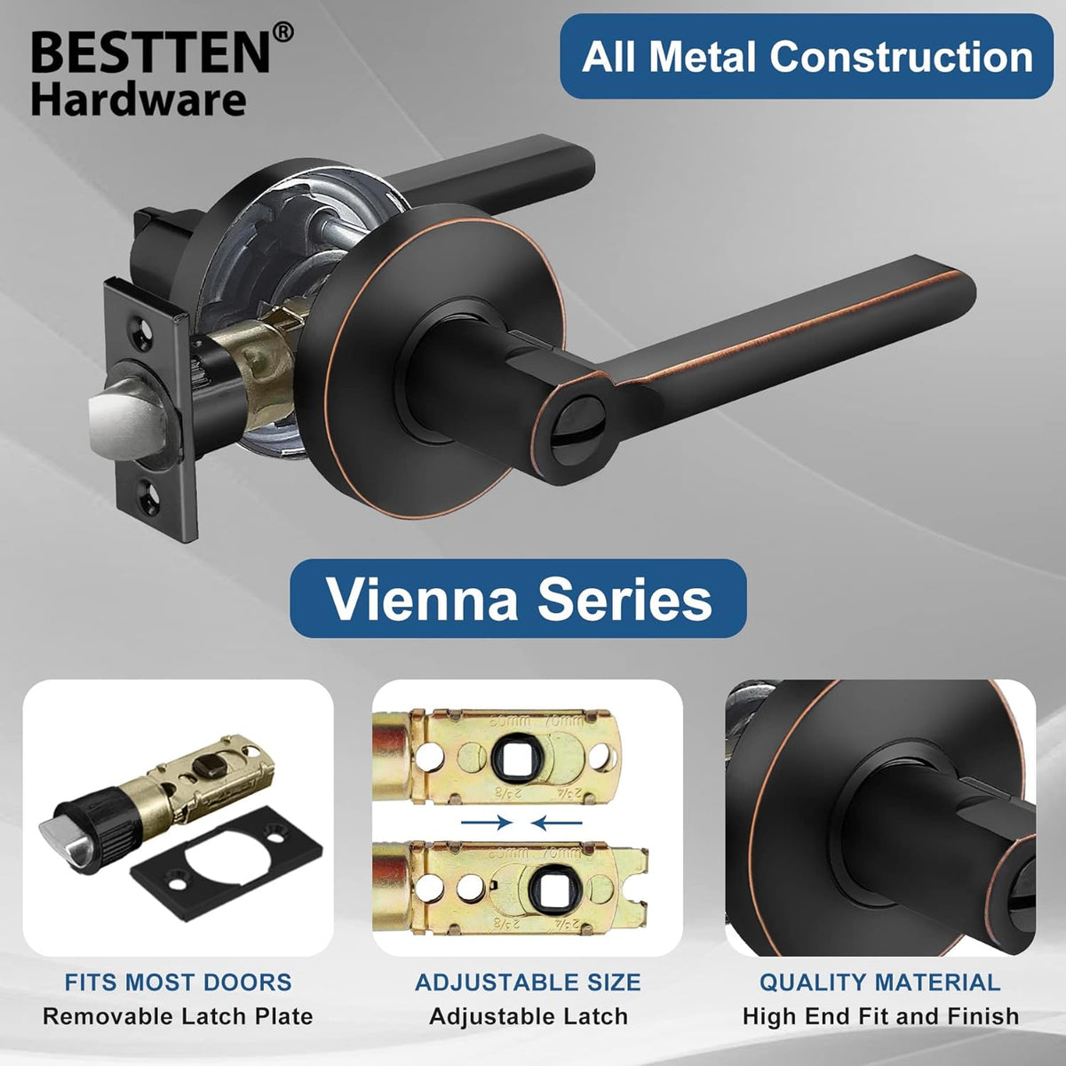 Oil Rubbed Bronze Privacy Door Handle with Removable Latch Plate K47410