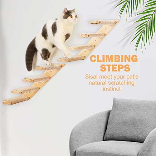 Cat Wall Climbing Shelf, 2 pcs 4 Step Wall-Mounted Ladder with Sisal Scratching Rope N8747