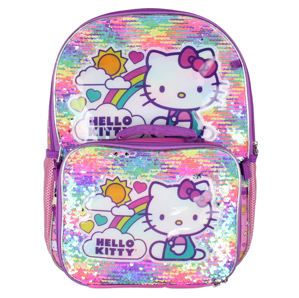 Neon Rainbows Magic Sequins 5 Piece Set Travel Backpack Lunch Bag Cinch Bag Gadget Case Water Bottle M970008