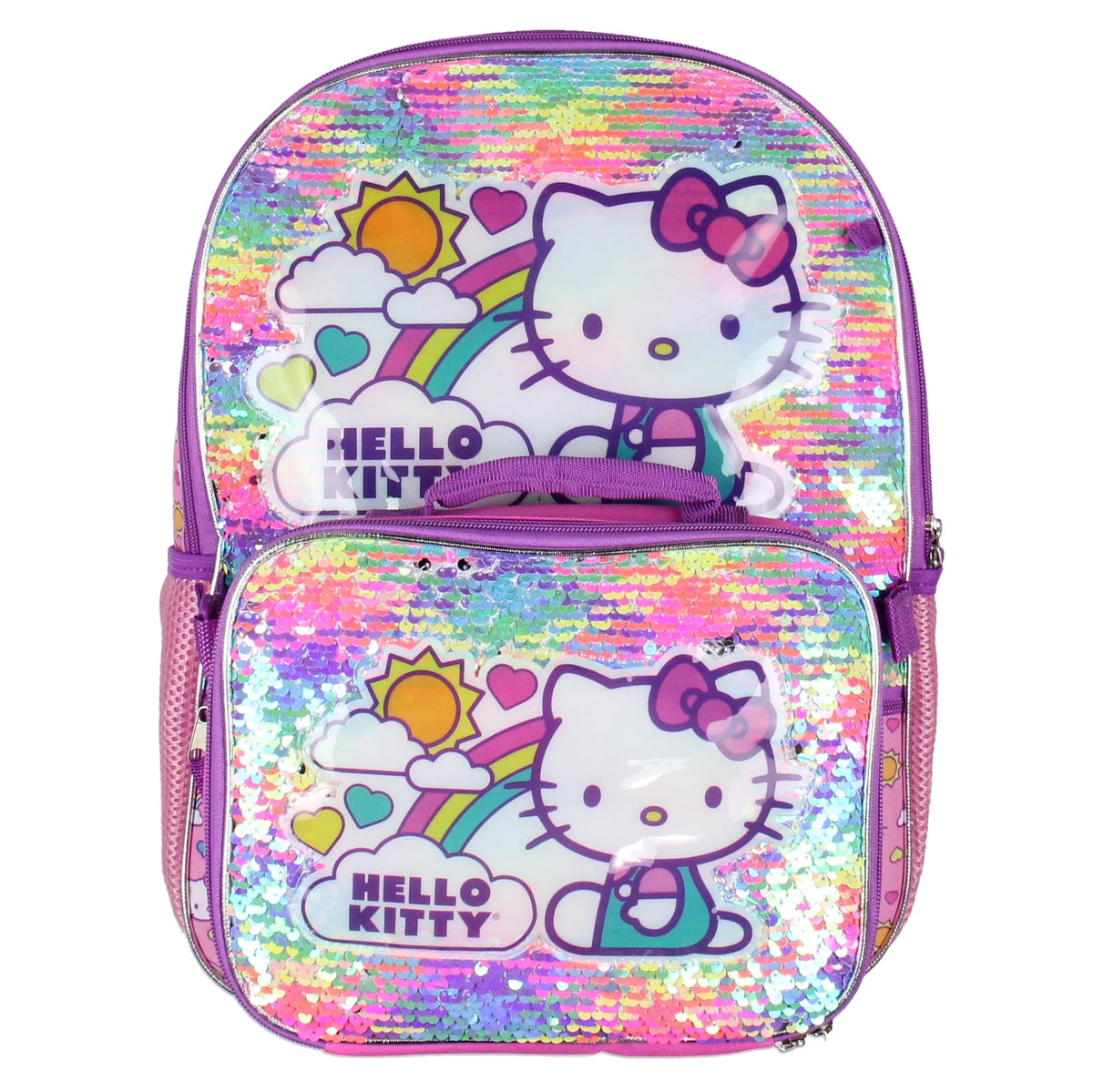 Neon Rainbows Magic Sequins 5 Piece Set Travel Backpack Lunch Bag Cinch Bag Gadget Case Water Bottle M970008