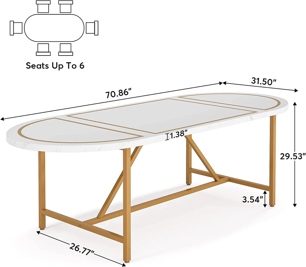 70.8" White and Gold Executive Desk D335