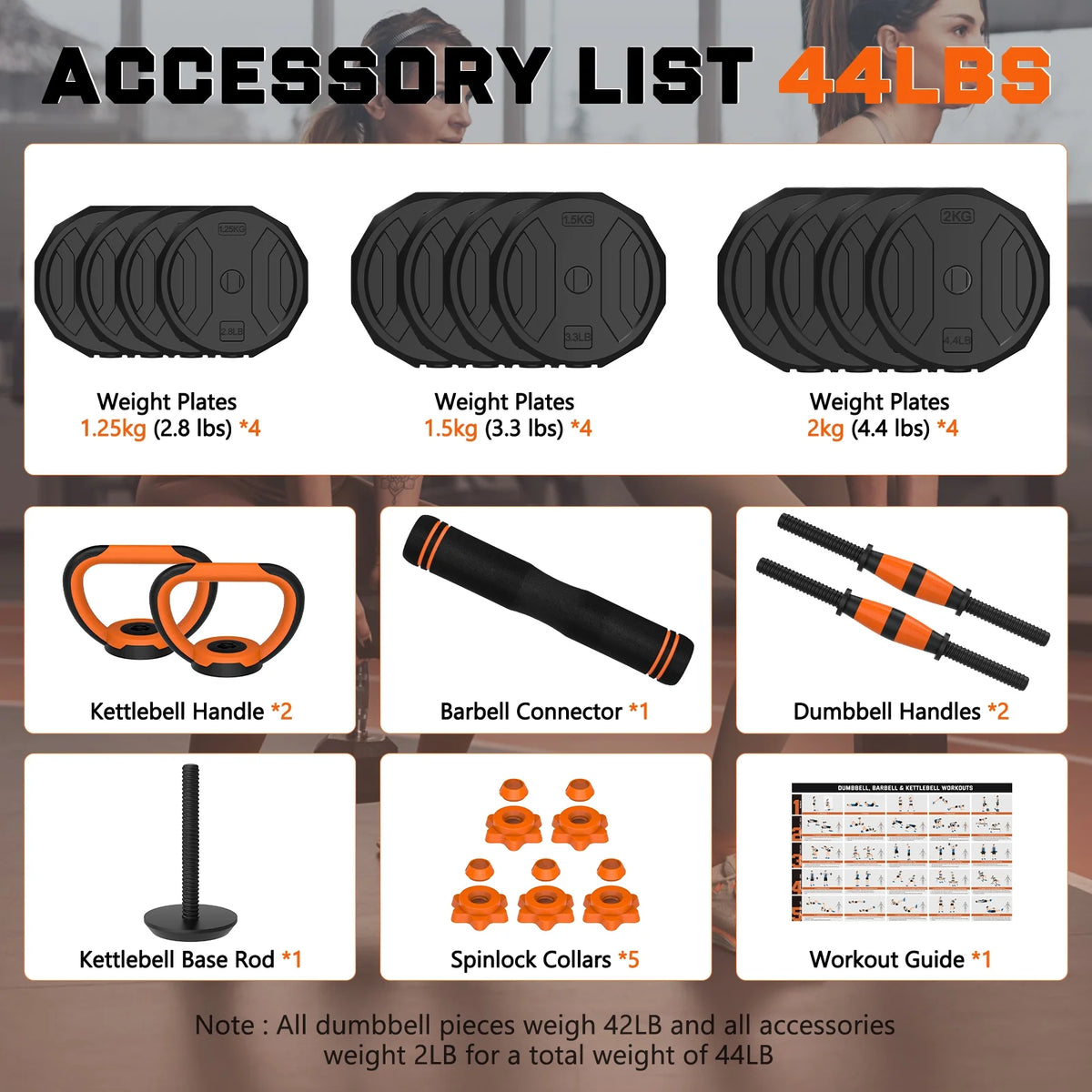 44lb 6-in-1 Adjustable Dumbbells Set with Connector N923