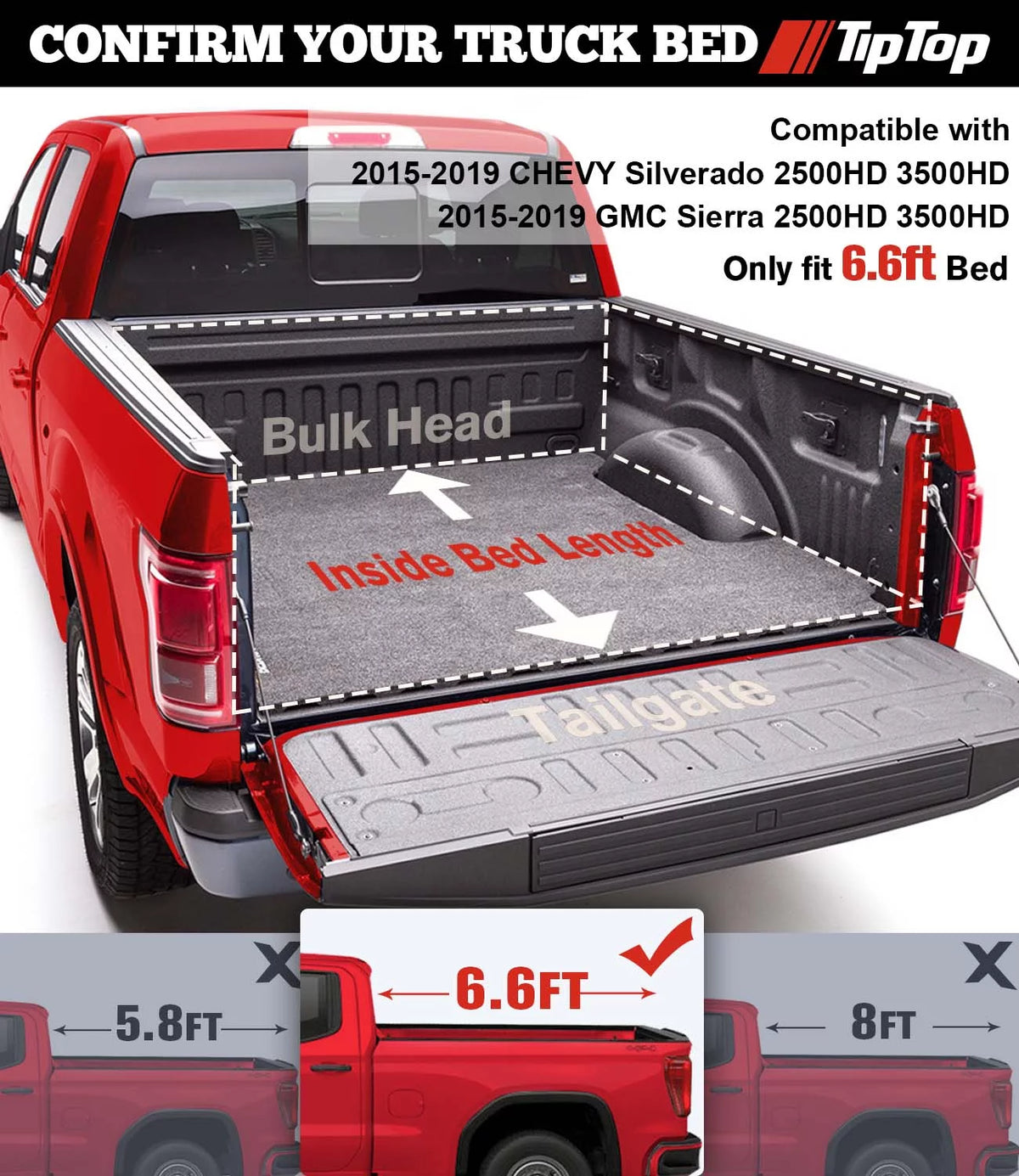 Tri-Fold Hard Tonneau Cover Truck Bed FRP 6.6ft Bed Q271797