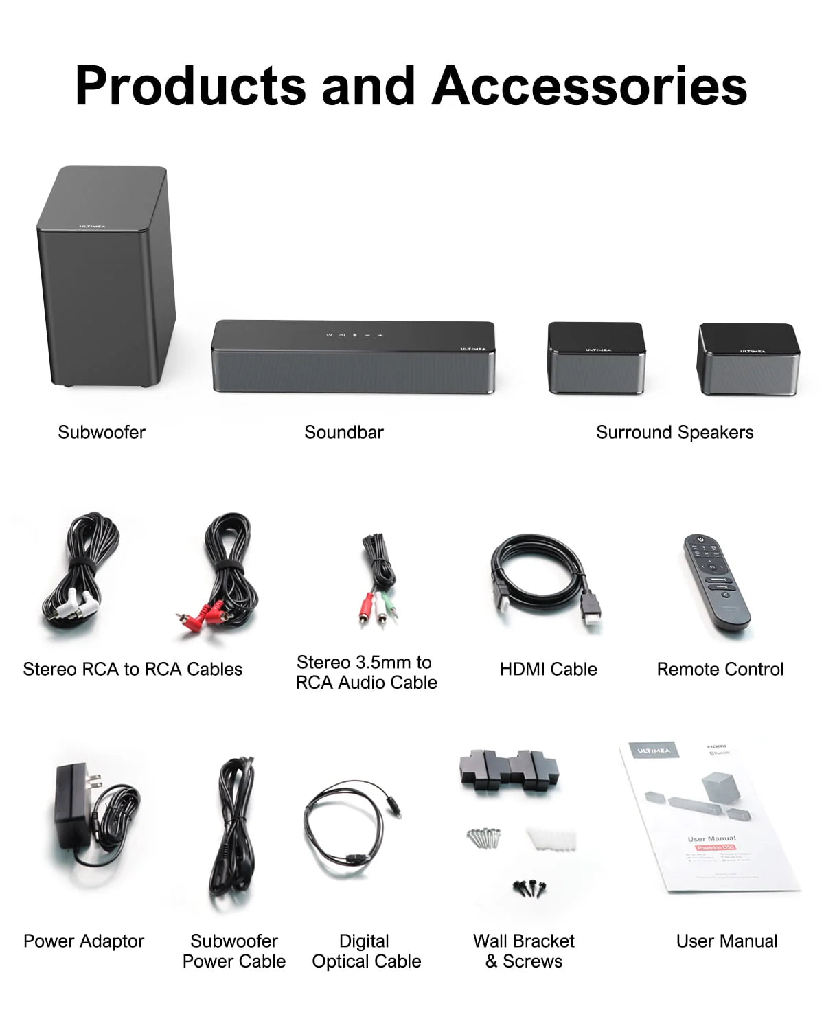 5.1 Surround Sound Bar with Wireless Subwoofer and Rear Speakers S42063