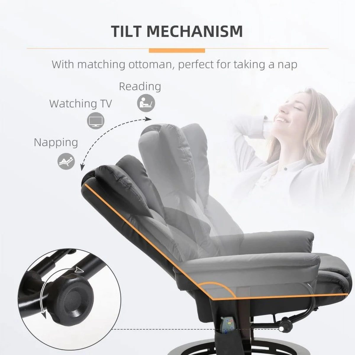 Black Faux Leather Remote Massage Recliner Chair with Ottoman M39815