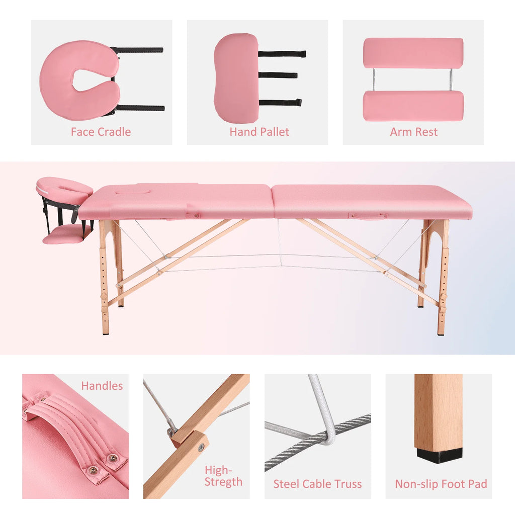 Pink Portable Massage Table 84 Inches 2 Fold Adjustable P695279