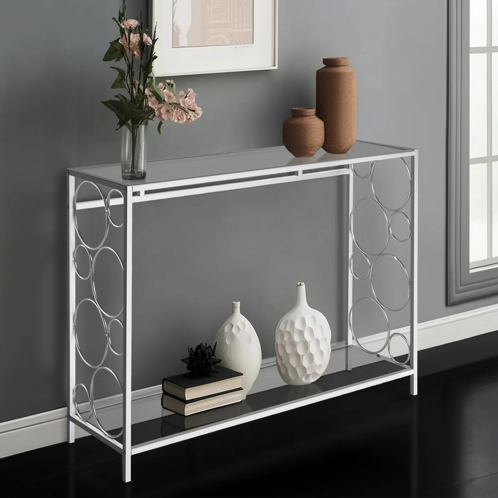 Tempered Glass 2-Tier Console Table with Shelf L65413