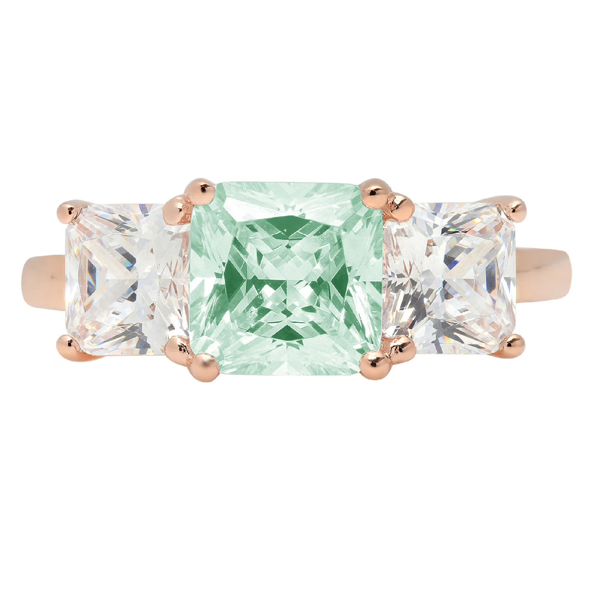 18k Rose Gold 3 Stone Moissanite Ring Size 3.5 A7604