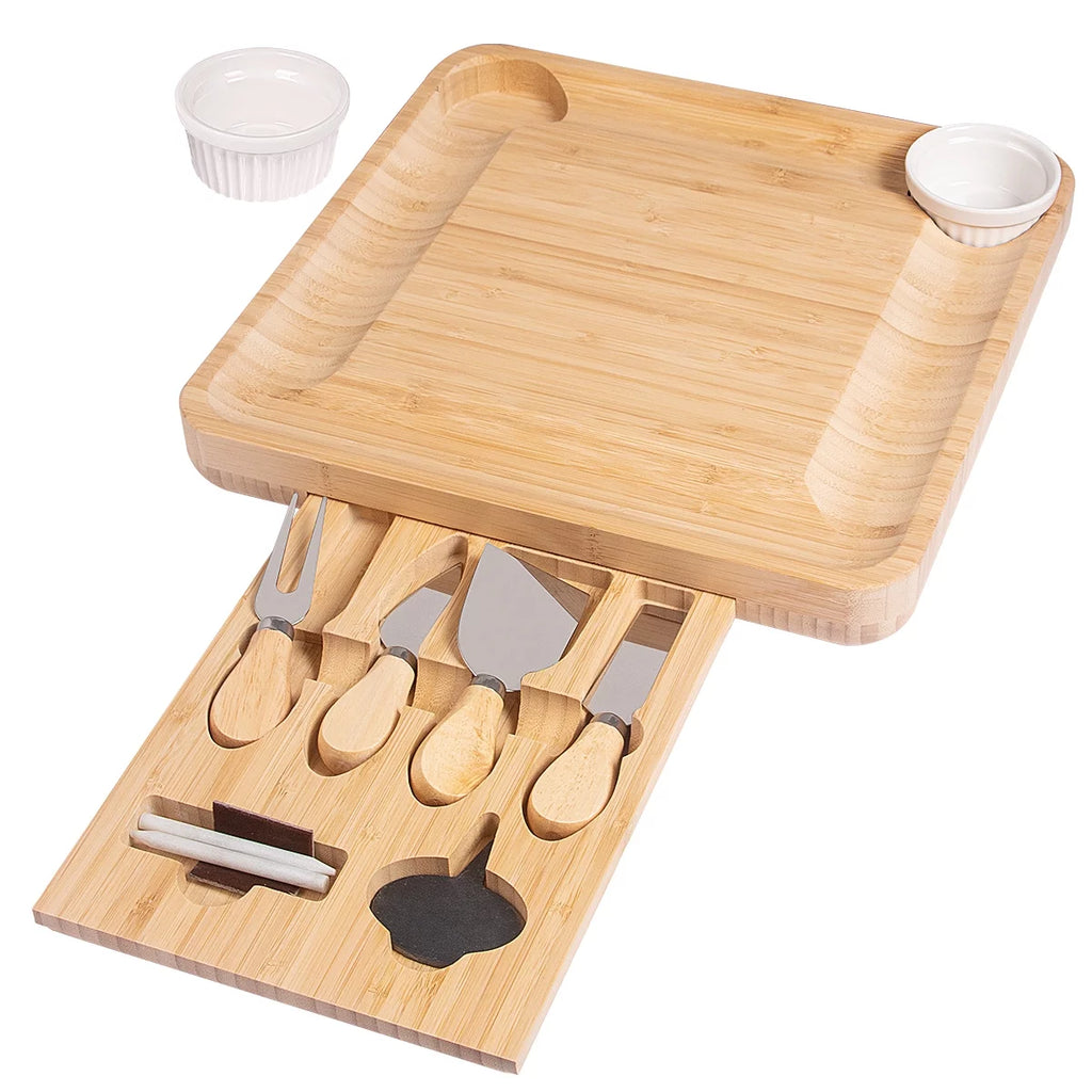 Bamboo Charcuterie Board Set with 4 Stainless Steel Cheese Knives G87450