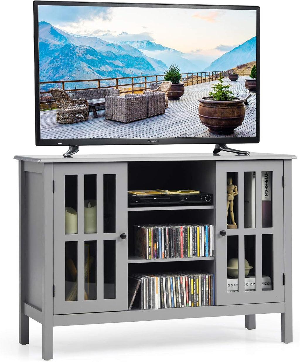 Brown Wood TV Stand with Storage Cabinet E905908