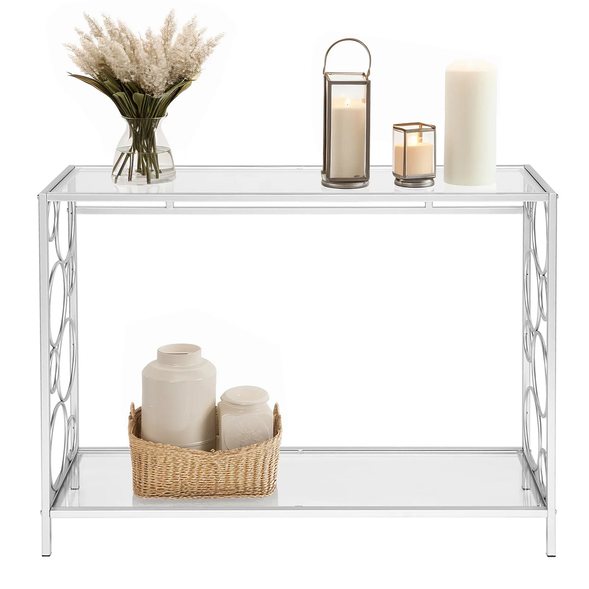 Tempered Glass 2-Tier Console Table with Shelf L65413