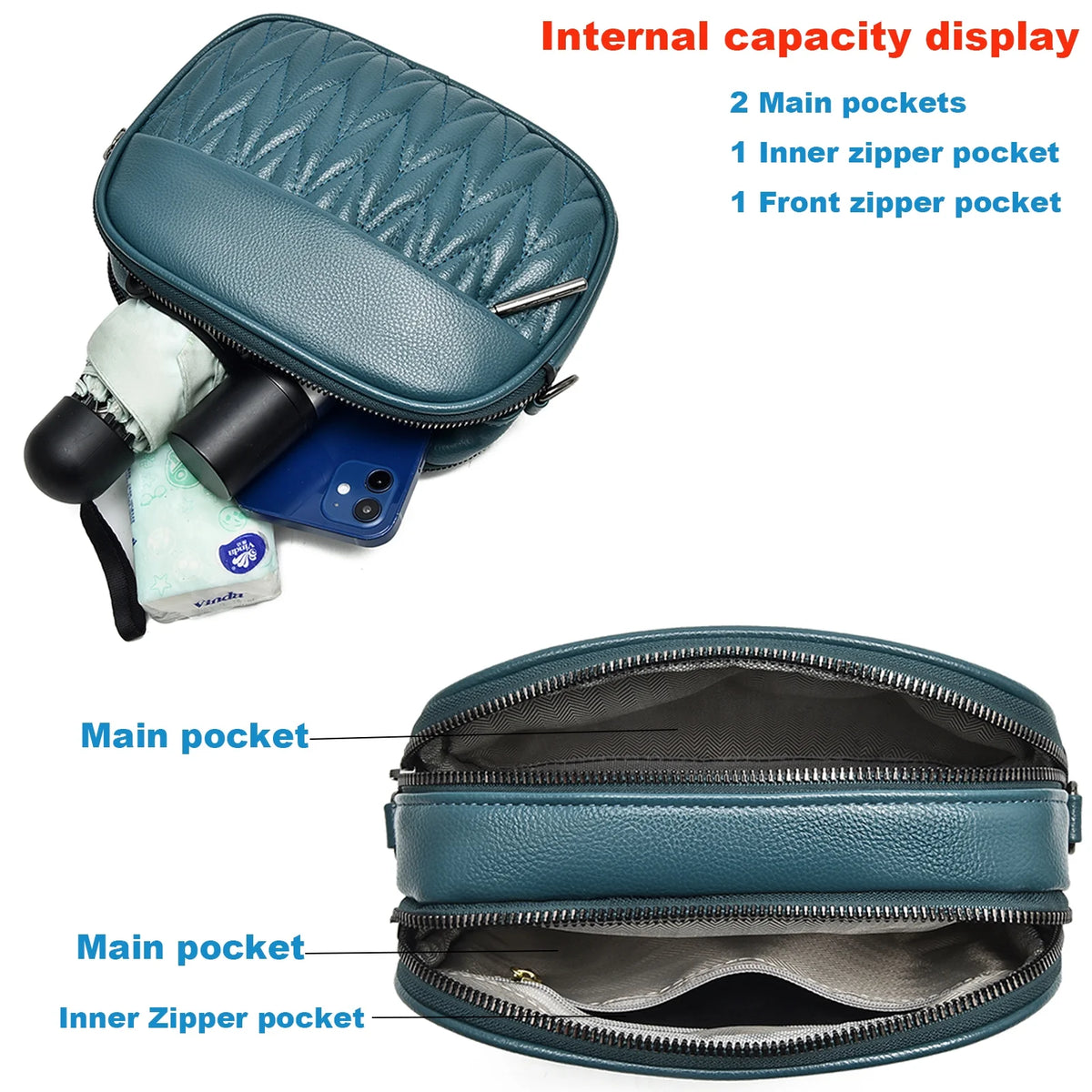 Leather Crossbody Bag with Adjustable Strap D8303