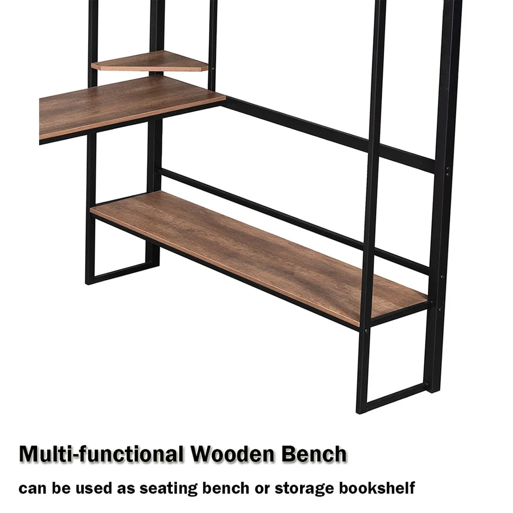 Full Size Metal Loft Bed with Desk and Shelves W626525