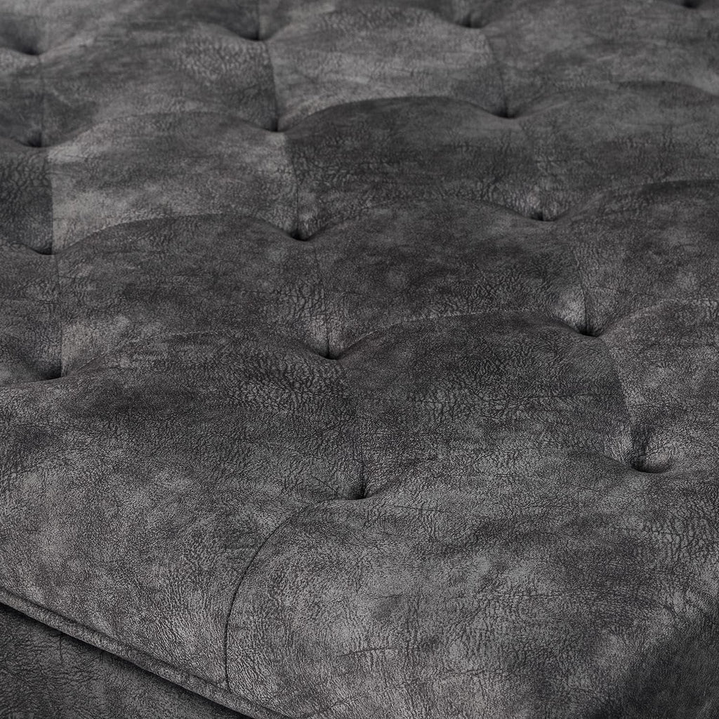 Grey Tufted Storage Ottoman Bench with Wood Legs P7394