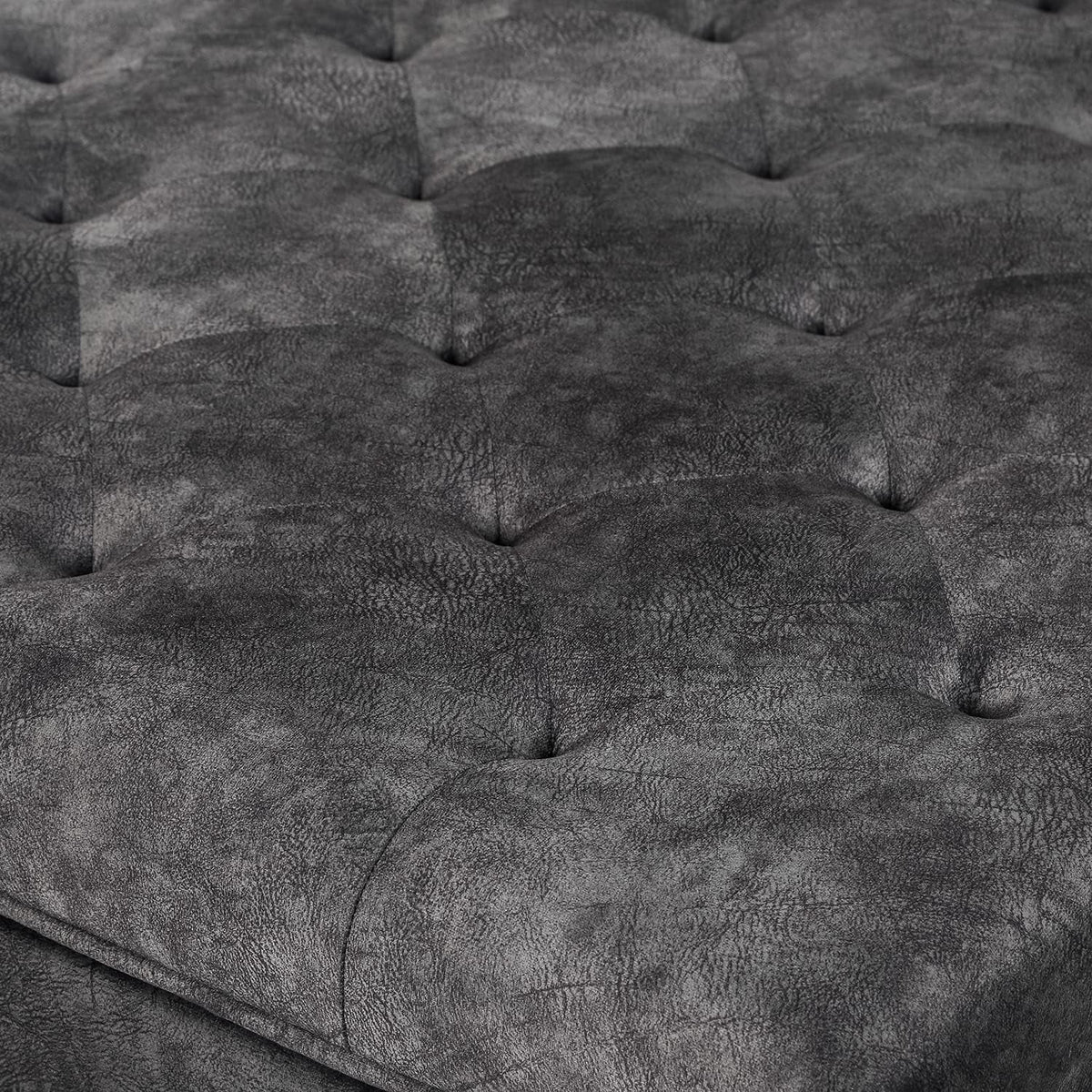 Grey Tufted Storage Ottoman Bench with Wood Legs P7394