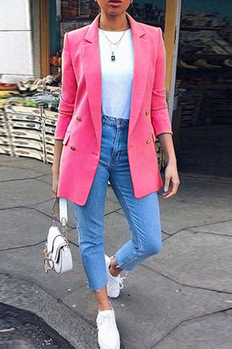 Solid Patchwork Turndown Collar Outerwear K100189