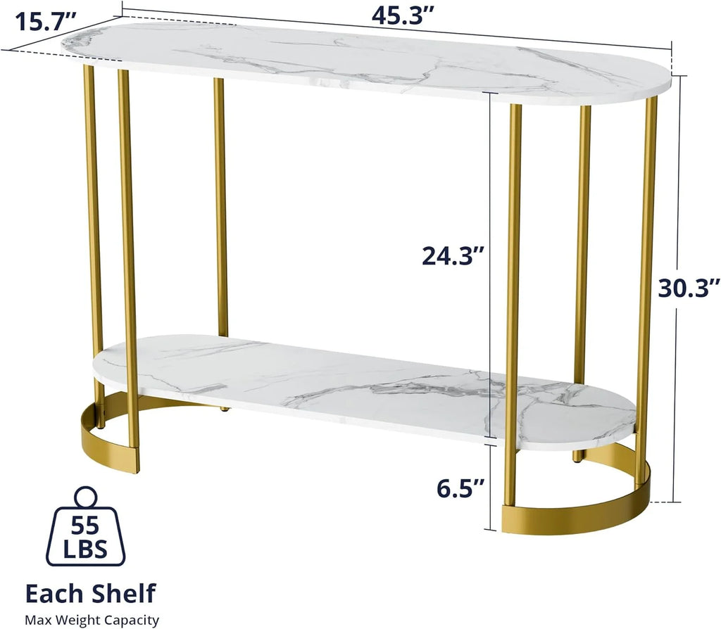 45.3" Gold Faux Marble 2-Tier Console Table I24196