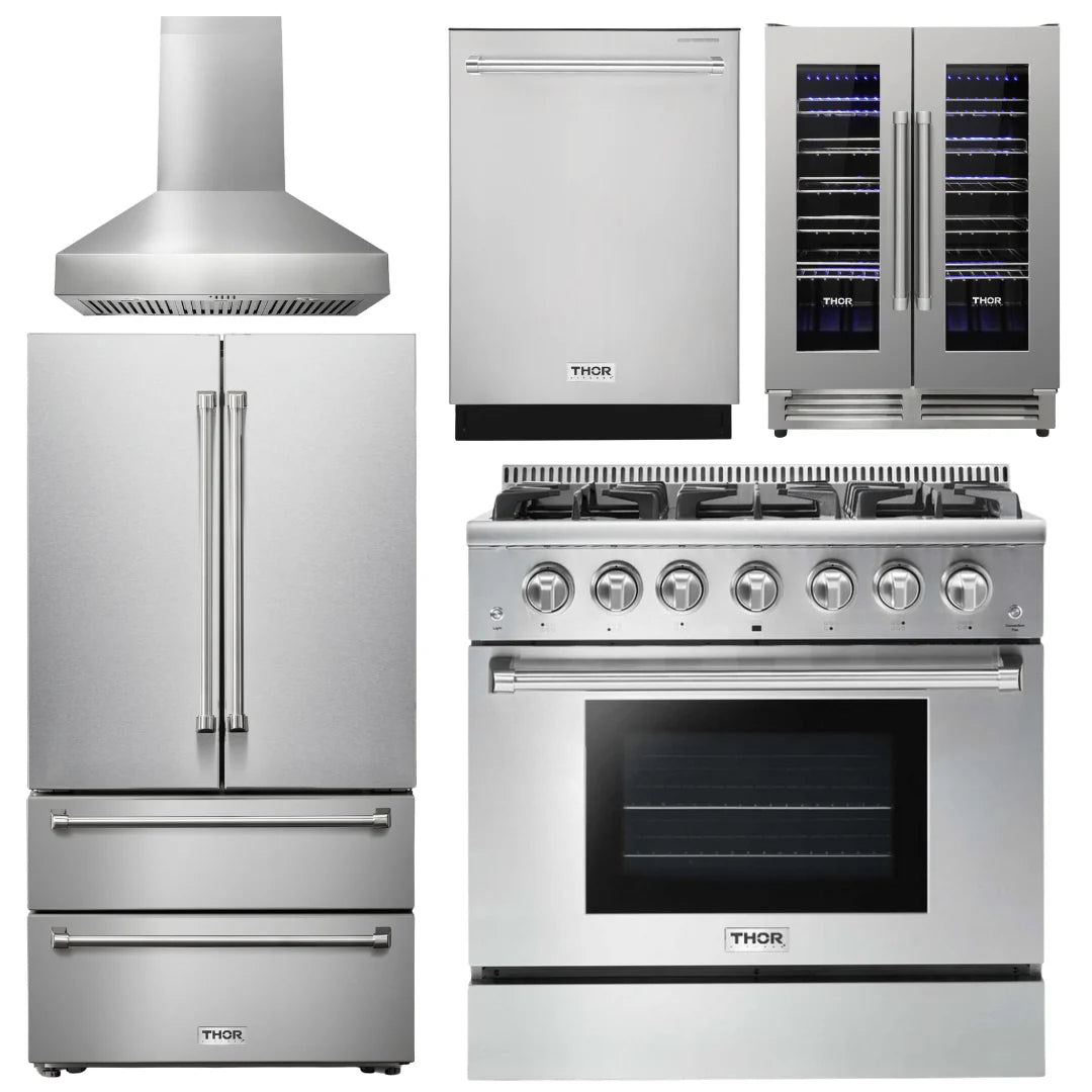 36 Propane Gas Range, Range Hood, Refrigerator, Dishwasher, Wine Cooler B8720