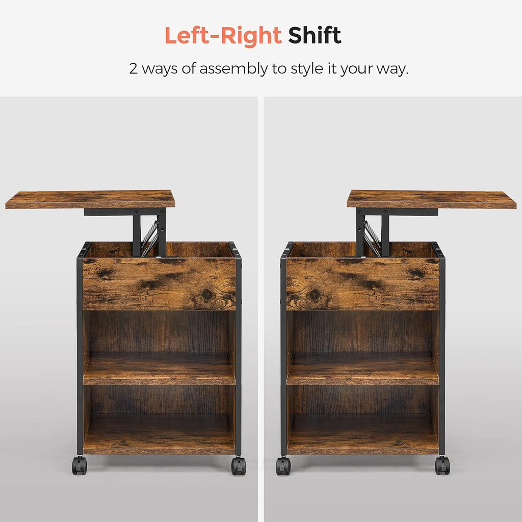 Rustic Brown and Black Nightstand with Lifting Top U3428