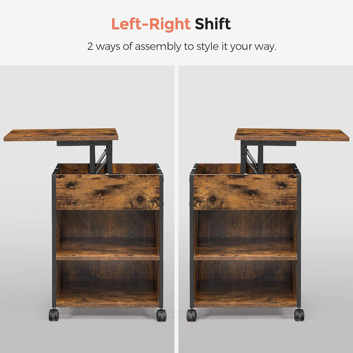 Rustic Brown and Black Nightstand with Lifting Top U3428