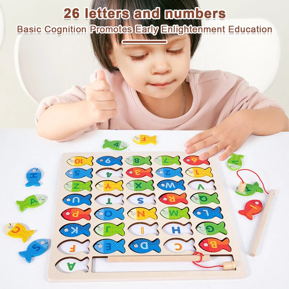 Magnetic Fishing Game for Kids 39 Pcs Wooden with 2 Magnetic Rods B756602