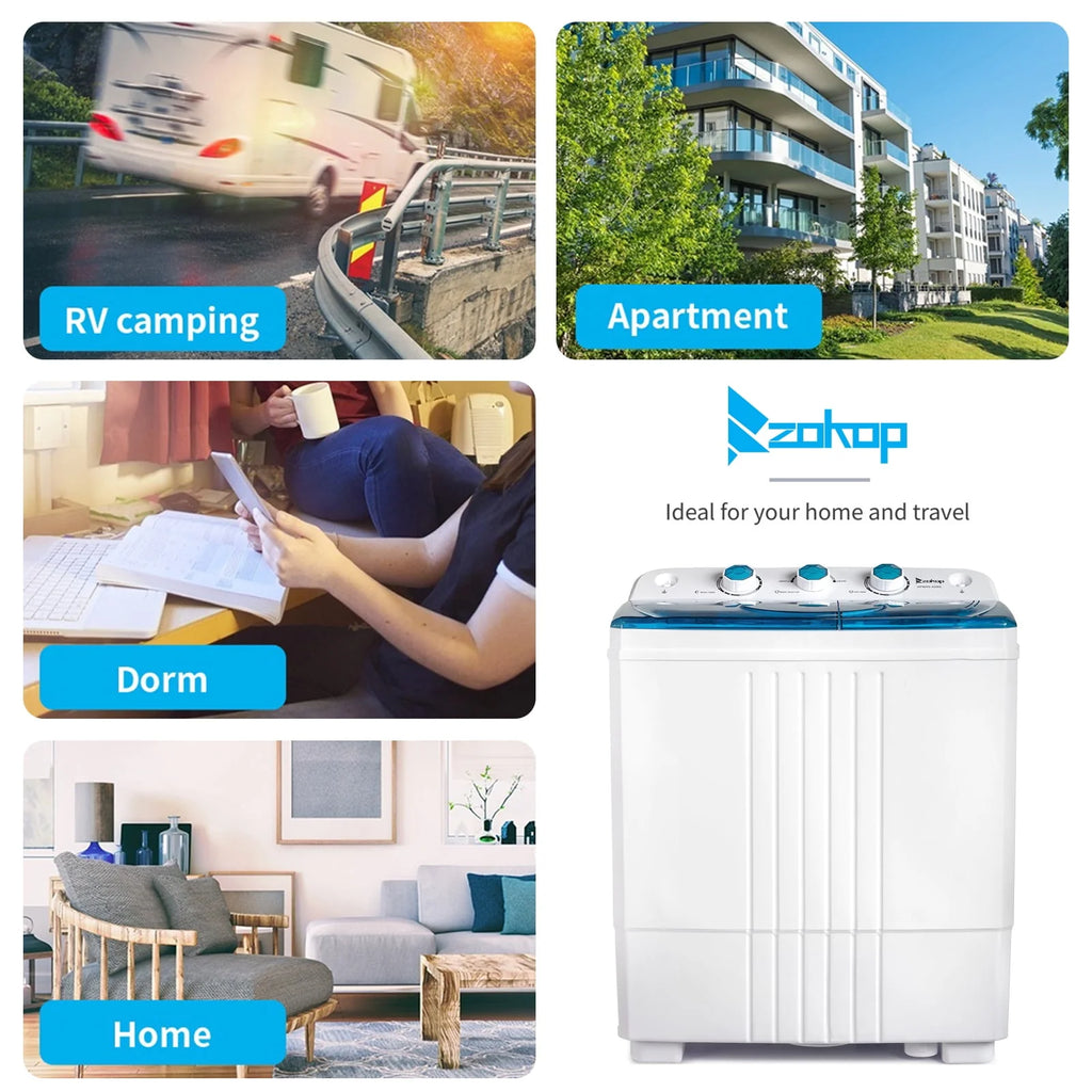 20LBS Portable Compact Twin Tub Washing Machine Washer Dryer, Blue M1698