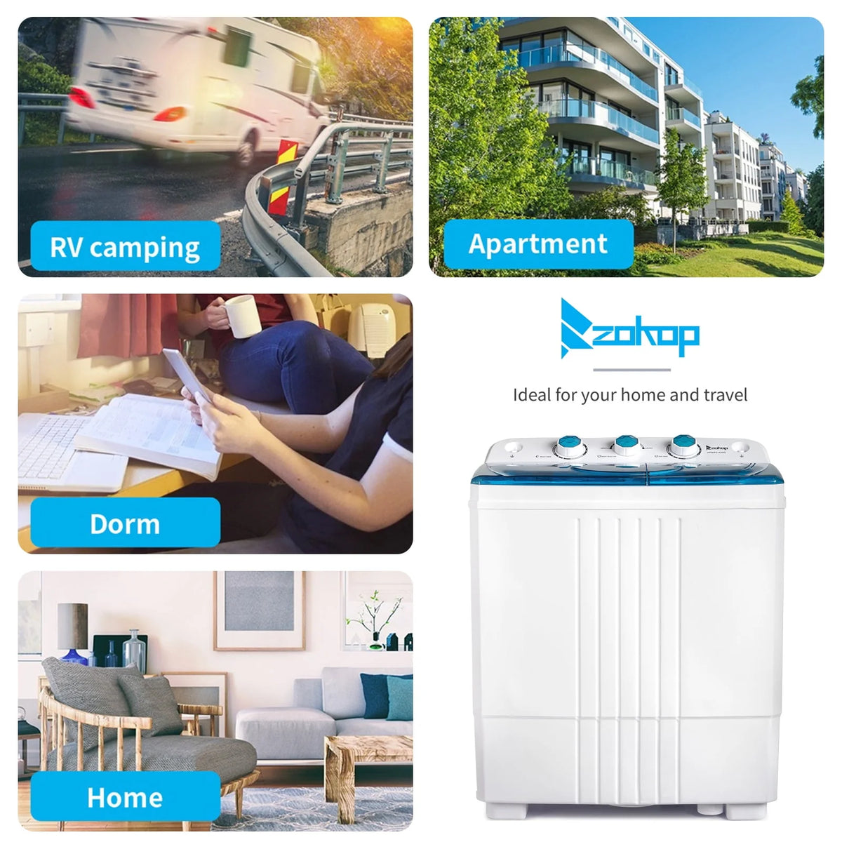 20LBS Portable Compact Twin Tub Washing Machine Washer Dryer, Blue M1698