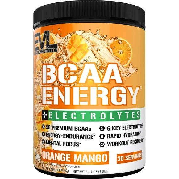 BCAA Energy Electrolytes Pre-Workout Recovery Powder 30 Servings Orange Mango P536703