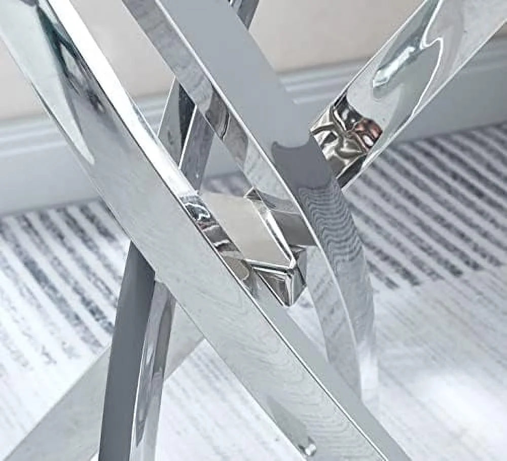 Round Glass End Table with Chrome Legs T155