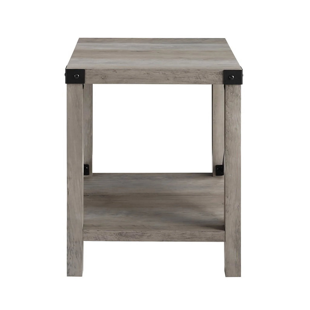 18" Gray Farmhouse Wood Side Table with Metal Frame Q797264