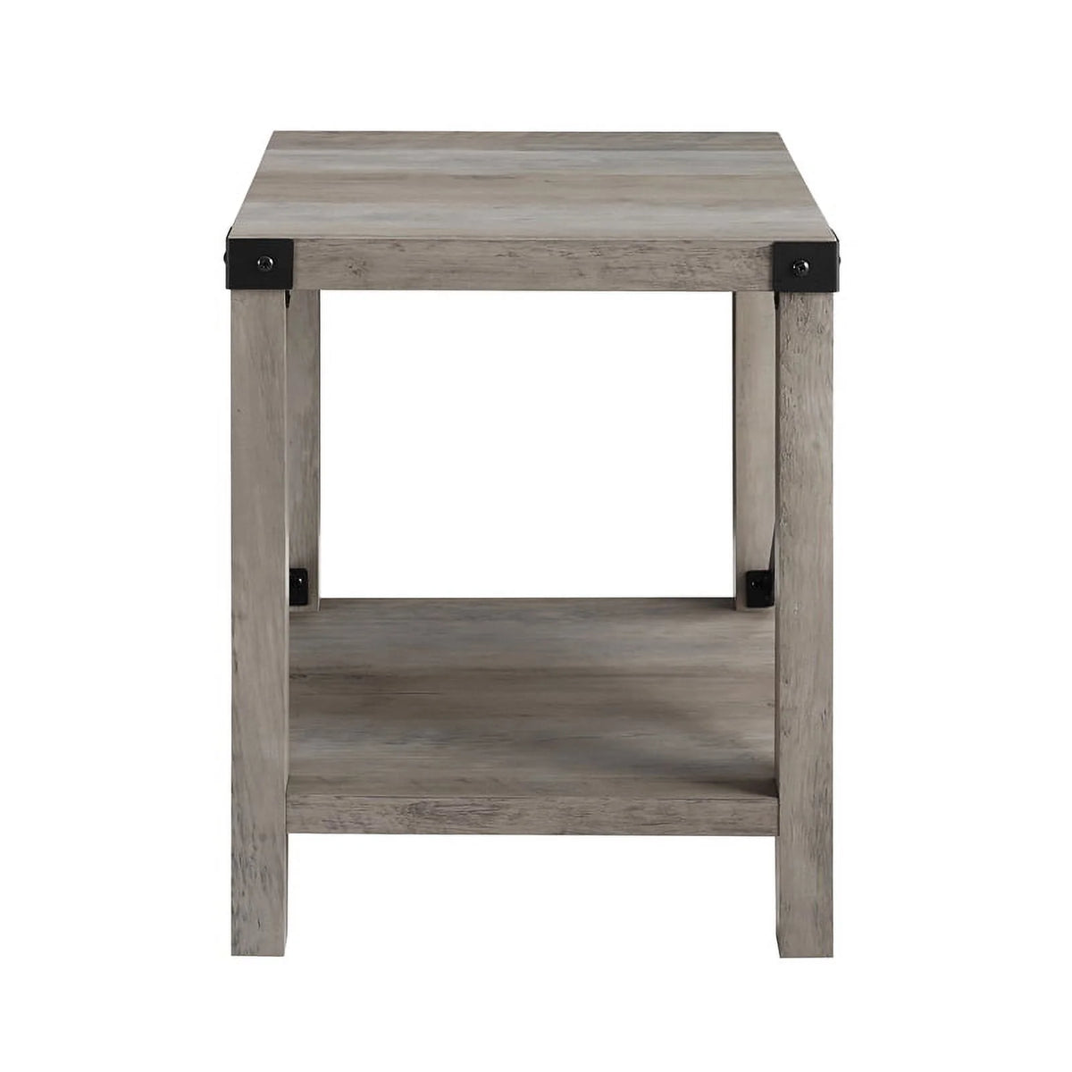 18" Gray Farmhouse Wood Side Table with Metal Frame Q797264