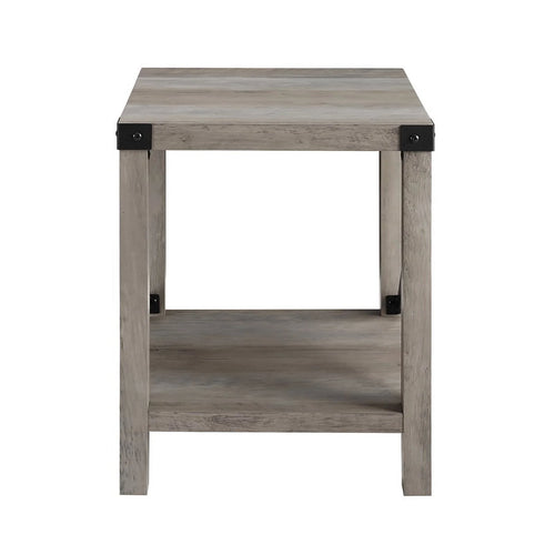 18" Gray Farmhouse Wood Side Table with Metal Frame Q797264