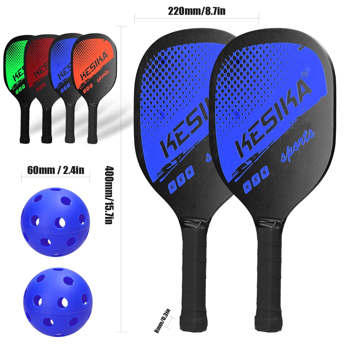 Pickleball Paddle Set 2 Rackets & 4 Balls with Carrying Bag U89718