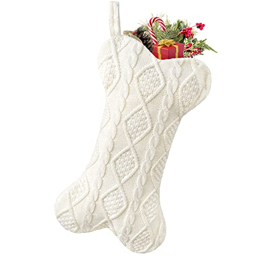Knit White Bone Shape Dog Christmas Stocking B300556