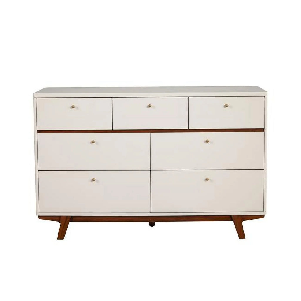 Brown & White Solid Wood 7 Drawer Double Dresser T27960