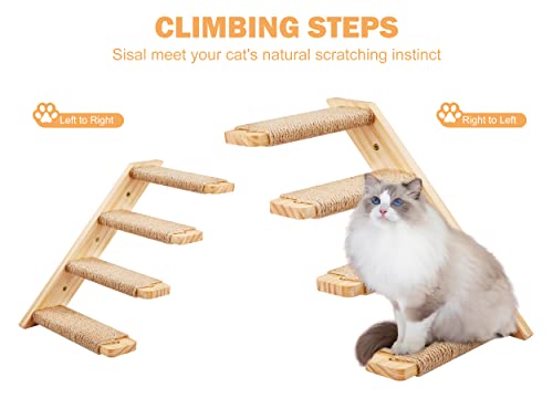 Cat Wall Climbing Shelf, 2 pcs 4 Step Wall-Mounted Ladder with Sisal Scratching Rope N8747