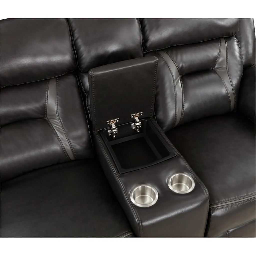 Dark Gray Faux Leather Power Double Reclining Loveseat O491668