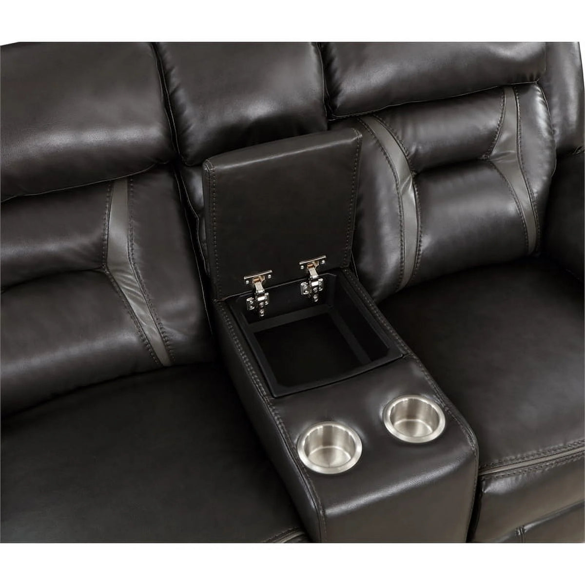 Dark Gray Faux Leather Power Double Reclining Loveseat O491668