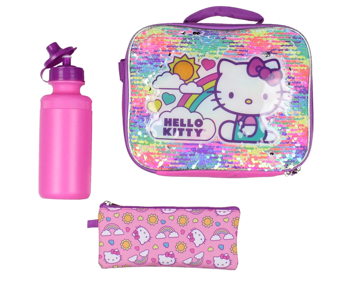 Neon Rainbows Magic Sequins 5 Piece Set Travel Backpack Lunch Bag Cinch Bag Gadget Case Water Bottle M970008