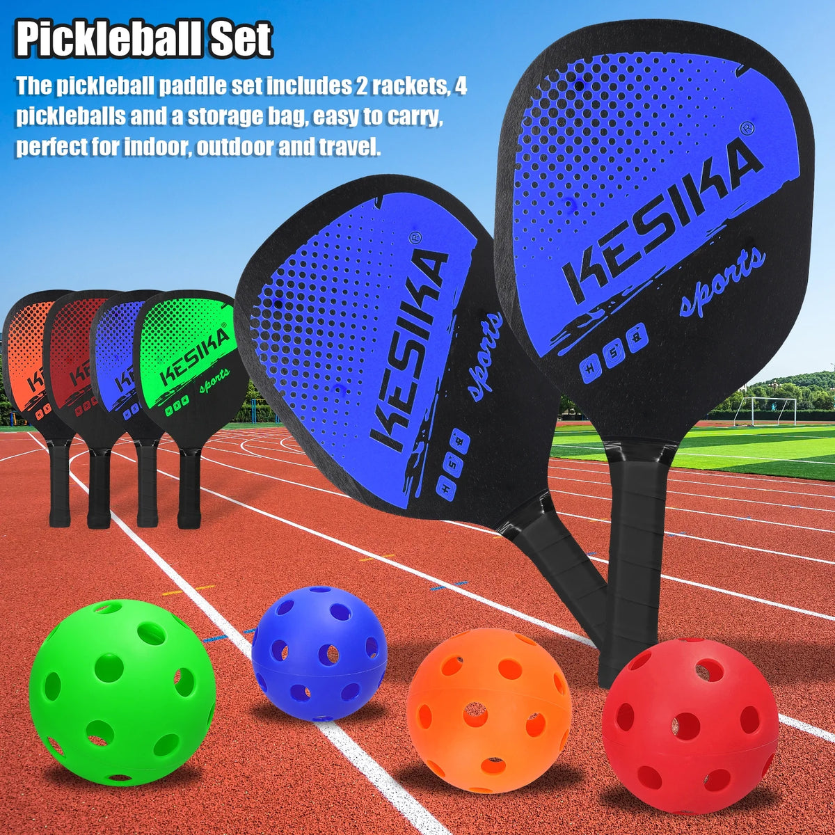 Pickleball Paddle Set 2 Rackets & 4 Balls with Carrying Bag U89718
