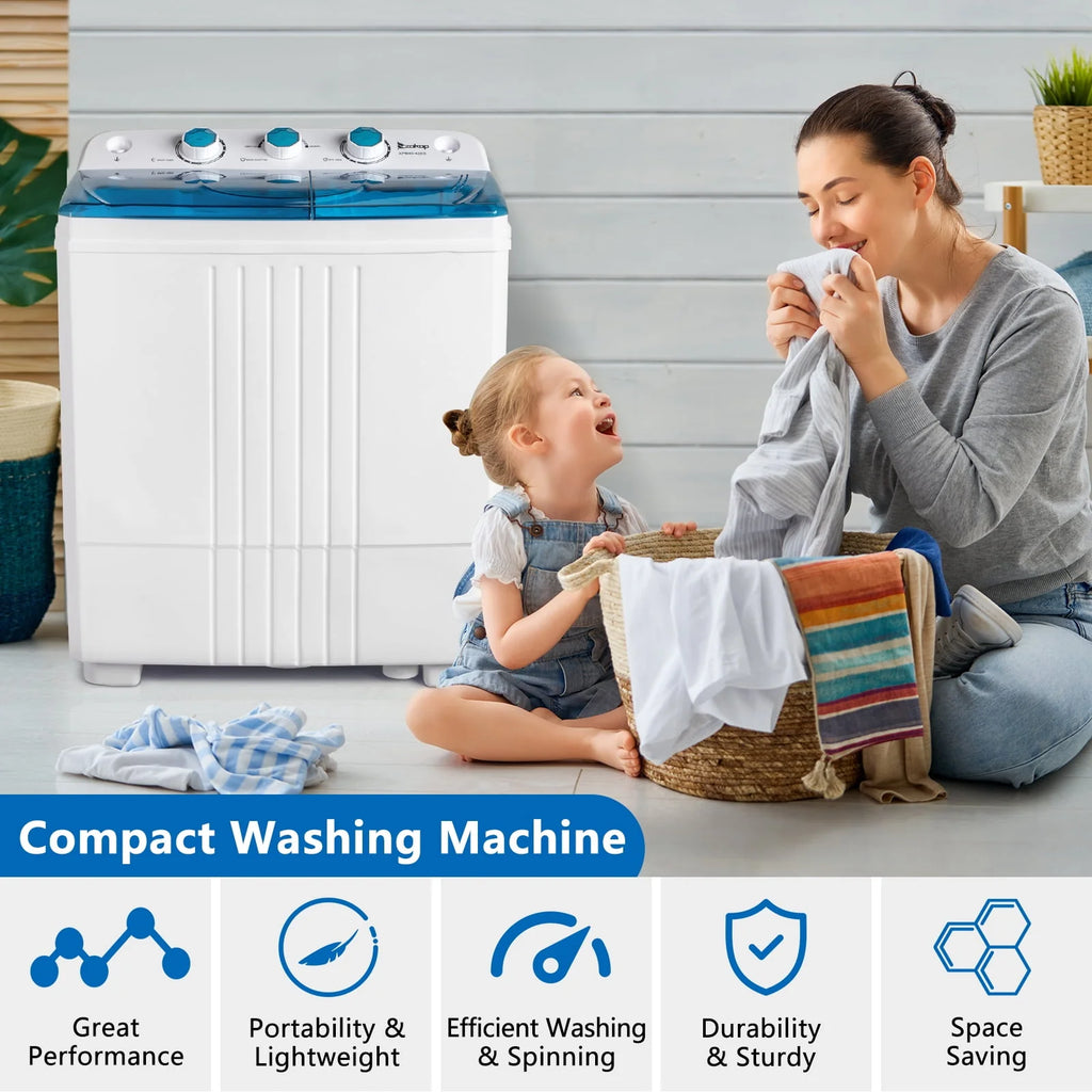 20LBS Portable Compact Twin Tub Washing Machine Washer Dryer, Blue M1698