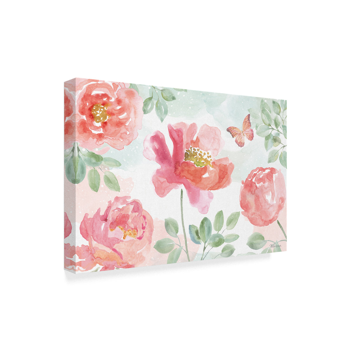 Watercolorful Pink And Green Floral Canvas Art Q767035