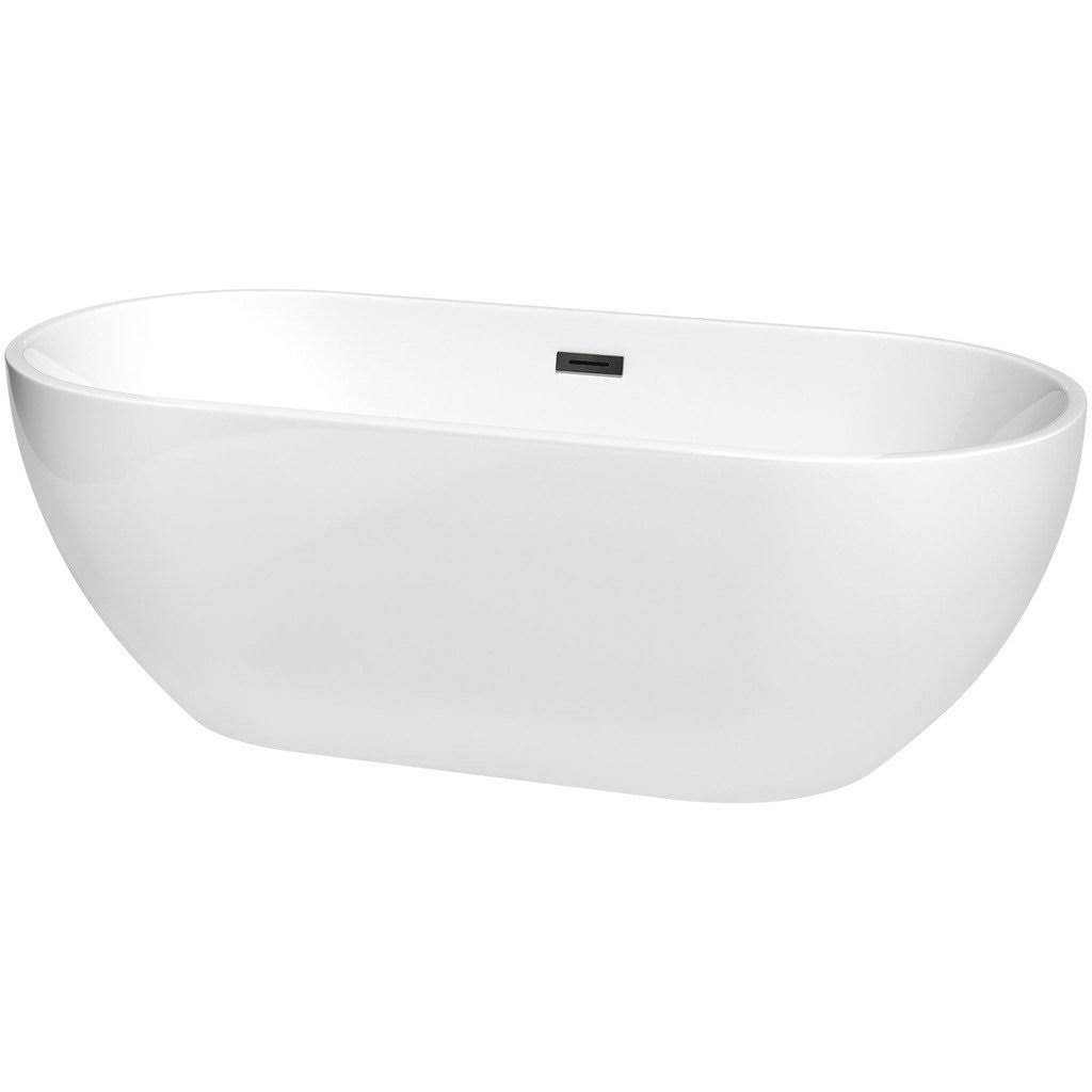 White Freestanding Bathtub with Matte Black Drain and Overflow Trim S491165