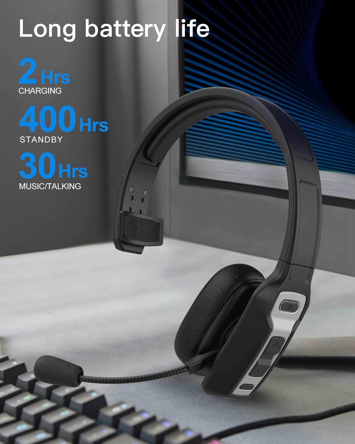 Bluetooth Headset with USB Dongle, Single-Ear Wireless Headset with Noise Cancelling Microphone, Pack of 2 Y384094