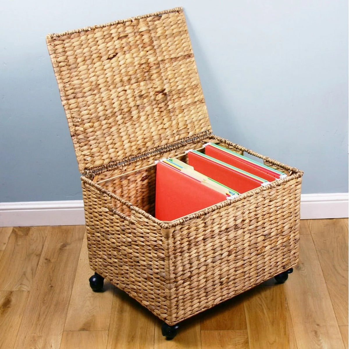 Wicker Storage Filing Cabinet with Wheels I286