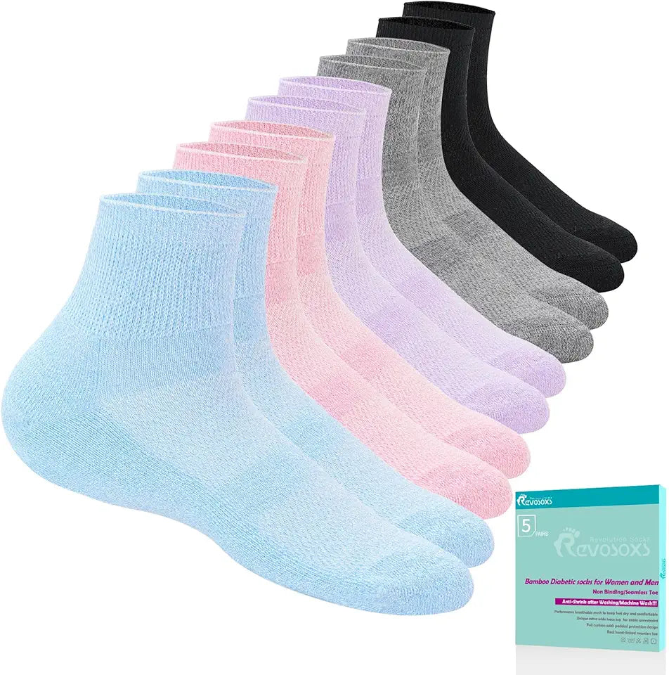 5 Pairs Bamboo Viscose Non Binding Diabetic Ankle Socks D81380