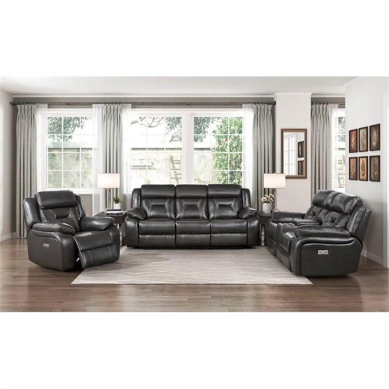 Dark Gray Faux Leather Power Double Reclining Loveseat O491668