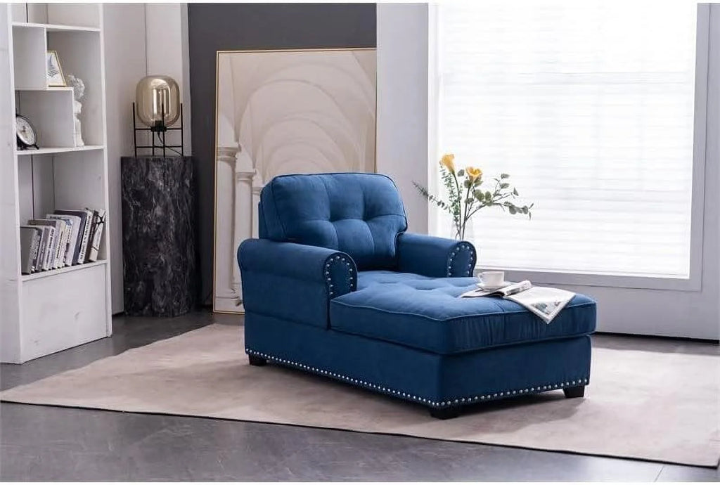 Blue Linen Fabric Indoor Chaise Lounge Z82630
