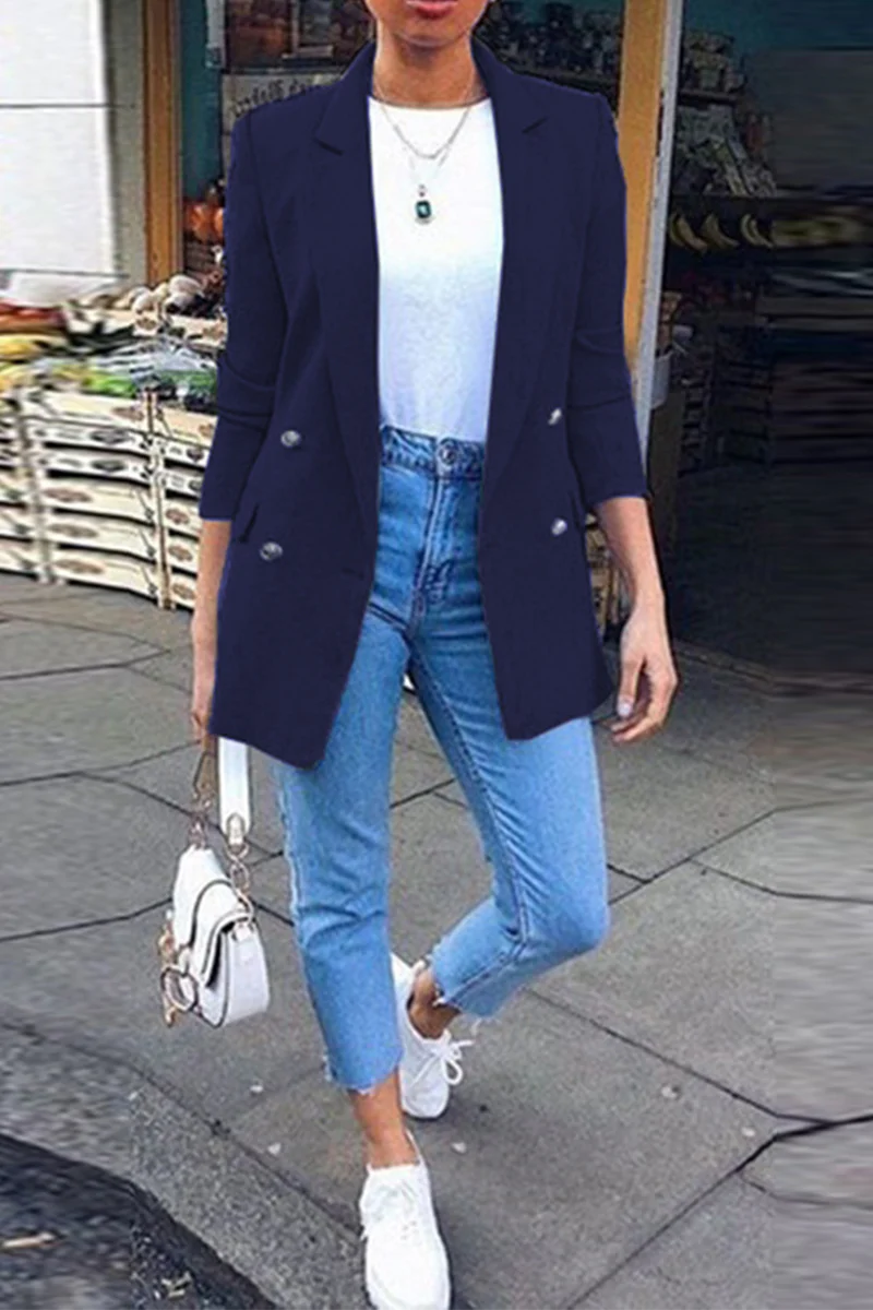 Solid Patchwork Turndown Collar Outerwear K100189